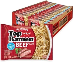 Nissin Top Ramen Noodle Soup, Beef, 3 Ounce (Pack of 24)