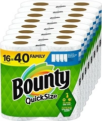 Bounty Paper Towels Quick Size, White, 16 Family Rolls 40 Regular Rolls