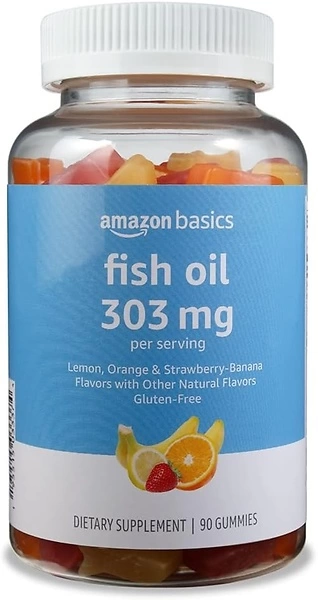 Amazon Basics Fish Oil 303 mg, Lemon, Orange & Strawberry-Banana, 90 Gummies