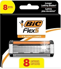BIC Flex 5 Razor Cartridges for Men, Long-Blade Razors, 8 Refills
