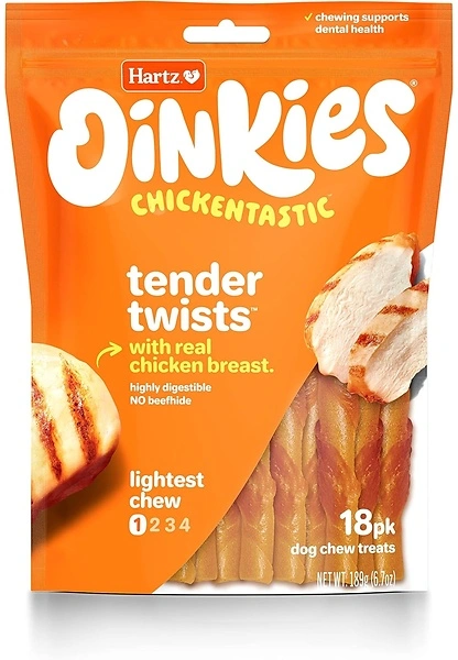 Hartz Oinkies Tender Twists with Chicken Breast, Rawhide-Free Dog Treats, 18 Count