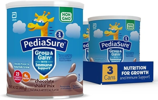 PediaSure Grow & Gain Shake Mix Powder, Chocolate, 14.1 oz, Pack of 3 - 24 Servings