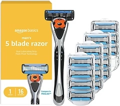 Amazon Basics 5-Blade Razor for Men, Handle & 16 Cartridges, 17 Piece Set