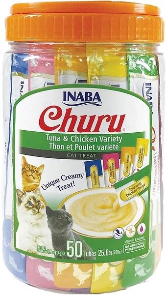 INABA Churu Cat Treats, Grain-Free, Lickable Puree, 0.5 oz Each, 50 Tubes