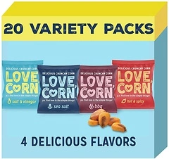 LOVE CORN Fab Four - Sea Salt, BBQ, Salt & Vinegar, Hot Spicy, 20 x 0.7oz Snacks