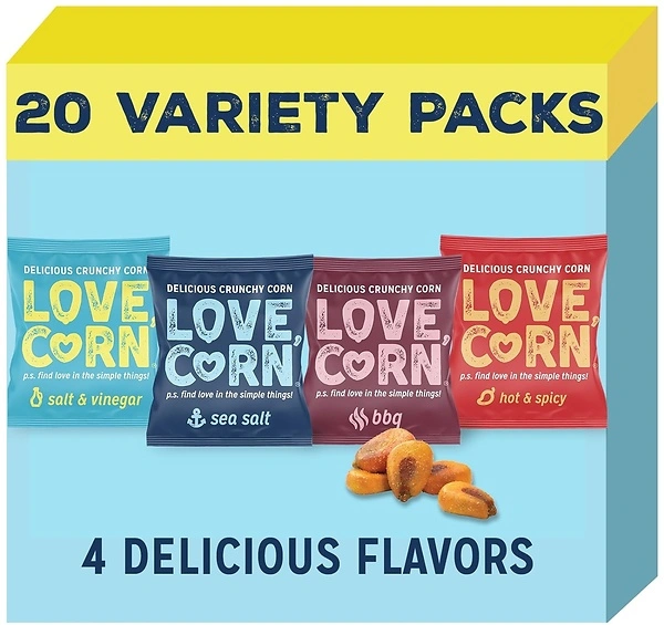 LOVE CORN Fab Four - Sea Salt, BBQ, Salt & Vinegar, Hot Spicy, 20 x 0.7oz Snacks