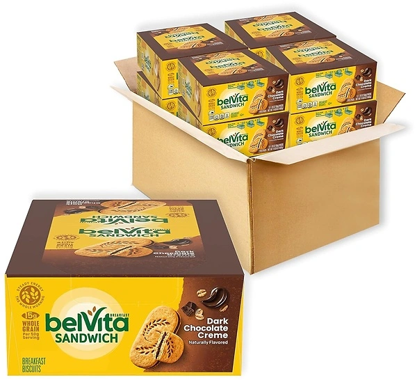 belVita Dark Chocolate Creme Breakfast Biscuits, 64 Total Packs (8 Boxes)