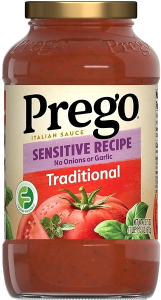 Prego Traditional Sensitive Recipe Low FODMAP Pasta Sauce, 23.75 Oz Jar