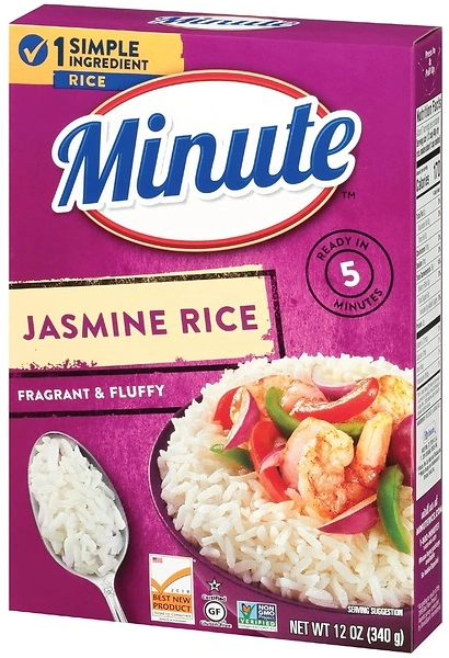 Minute Jasmine Rice, Instant Jasmine Rice for Quick Dinner Meals, 12 Ounce Box