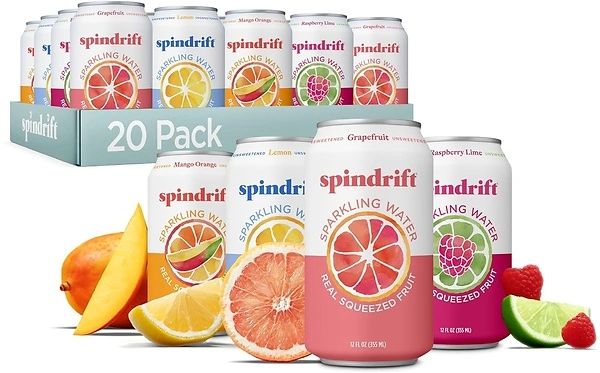 Spindrift Sparkling Water, 4 Flavor Variety Pack, 12 Fl Oz, Pack of 20