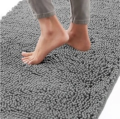 Gorilla Grip Bath Rug Mat, Thick Soft Chenille, Quick Dry, 24x17, Grey