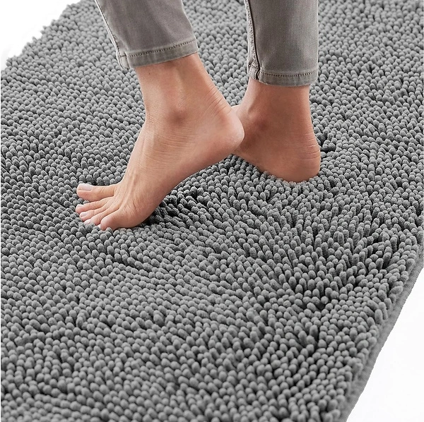 Gorilla Grip Bath Rug Mat, Thick Soft Chenille, Quick Dry, 24x17, Grey