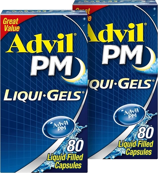 Advil PM Liqui-Gels Pain Reliever and Nighttime Sleep Aid, Pain Medicine with Ibuprofen for Pain Relief and Diphenhydramine HCL for a Sleep Aid - 2x80...