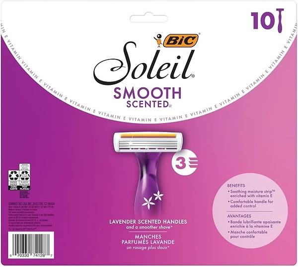 BIC Soleil 3 Scented Women's Disposable Razors, 3 Blade, Calming Lavender, 10 Count