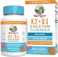MaryRuth Organics Calcium with Vitamin D & K2, 60 Gummies, 2 Month Supply