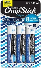 ChapStick Moisturizer Lip Balm, SPF 15, Skin Protectant, 3 Tubes