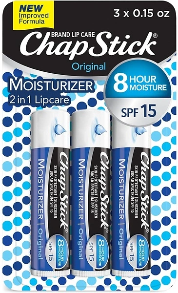 ChapStick Moisturizer Lip Balm, SPF 15, Skin Protectant, 3 Tubes