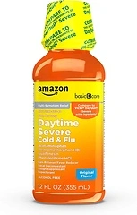 Amazon Basic Care Severe Daytime Cold and Flu, Maximum Strength Liquid, 12 fl oz