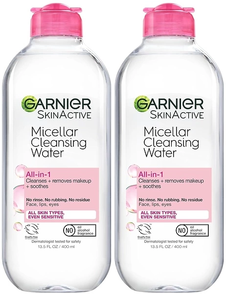 Garnier Micellar Water, Hydrating Facial Cleanser & Makeup Remover, 2 Count