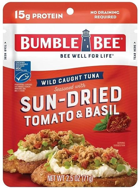 Bumble Bee Sun-Dried Tomato & Basil Seasoned Tuna, 2.5 oz Pouch, 15g Protein