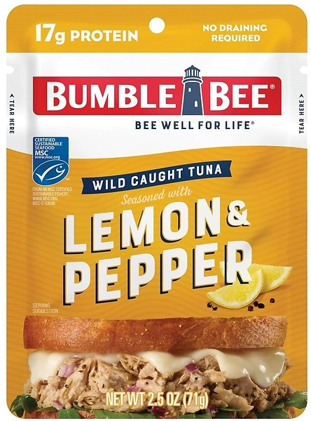 Bumble Bee Lemon & Pepper Seasoned Tuna, 2.5 oz Pouch, Wild Caught, 17g Protein