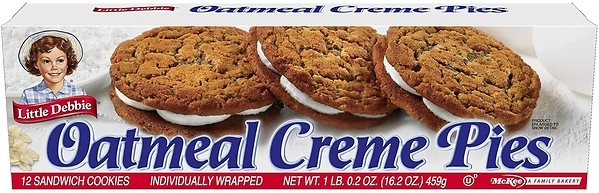 Little Debbie Oatmeal Creme Pies, 12 Individually Wrapped Sandwich Cookies, 16.2 OZ Box