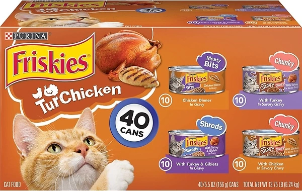 Purina Friskies Wet Cat Food Gravy Variety Pack, 40 Count, 5.5 oz. Cans