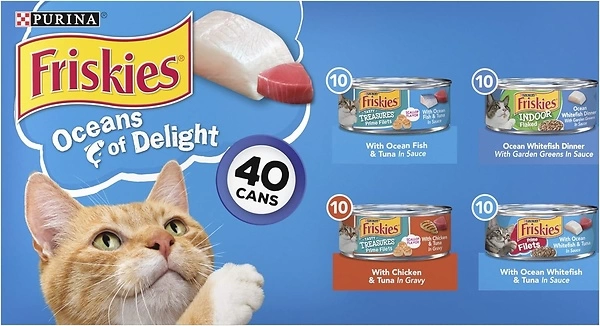 Purina Friskies Wet Cat Food Variety Pack, Oceans of Delight, 40 (5.5 oz) Cans