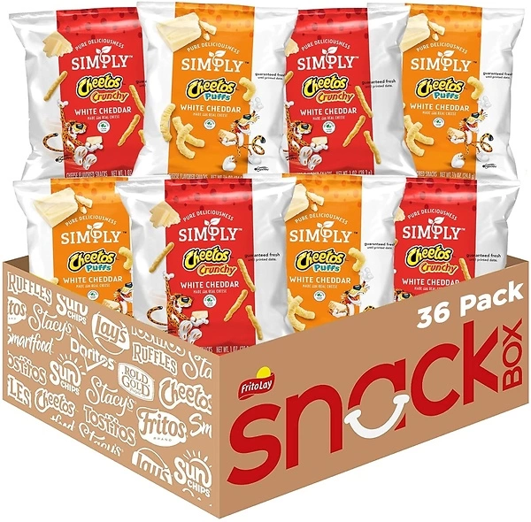 Simply, Cheetos White Cheddar Puffs & Crunchy Variety Pack, 0.875 Ounce (Pack of 36)