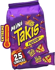 Takis Fuego Mini, Hot Chili Pepper & Lime Rolled Tortilla Chips, 25 pc, 1.23 oz