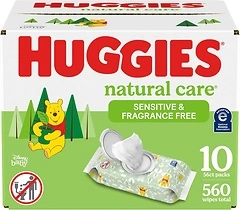 Huggies Natural Care Sensitive Baby Wipes, Unscented, 10 Flip-Top Packs (560 Wipes)