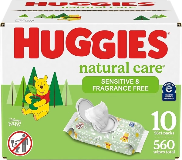 Huggies Natural Care Sensitive Baby Wipes, Unscented, 10 Flip-Top Packs (560 Wipes)