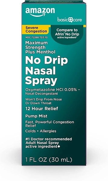 Amazon Basic Care No Drip Severe Nasal Decongestant Pump Mist, 1 fl oz