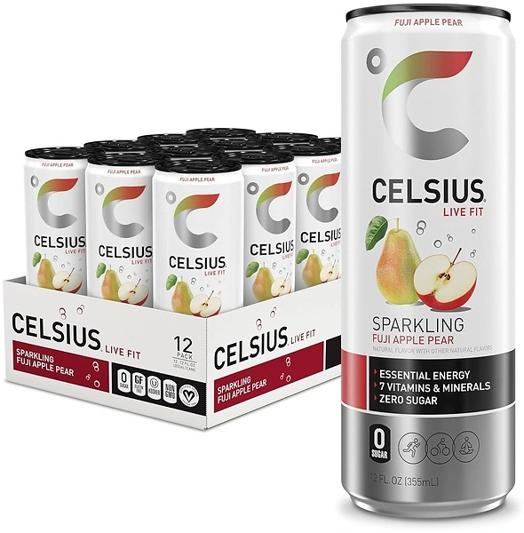 CELSIUS Sparkling Fuji Apple Pear, Functional Energy Drink, 12 Fl Oz, 12 Pack
