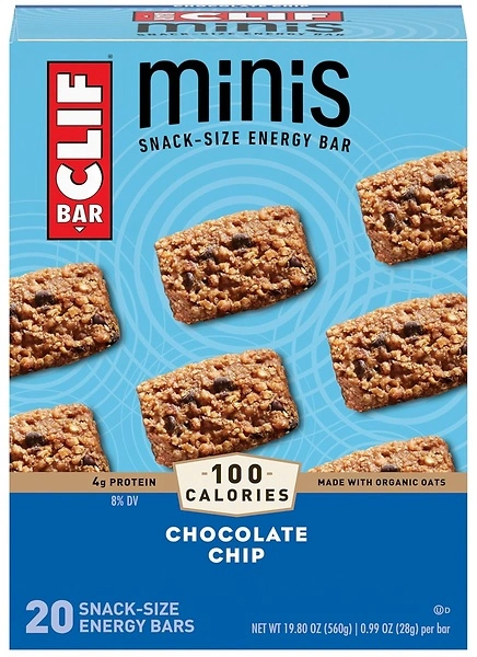 Clif Bar Minis - Chocolate Chip - Made with Organic Oats, 4g Protein, 20 Pack