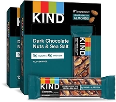KIND Dark Chocolate Nuts & Sea Salt Bar, 5g Sugar 6g Protein, 1.4 OZ, 24 Count
