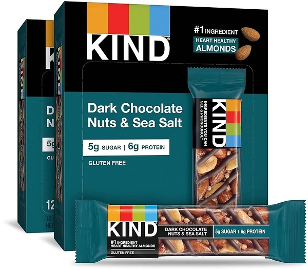 KIND Dark Chocolate Nuts & Sea Salt Bar, 5g Sugar 6g Protein, 1.4 OZ, 24 Count