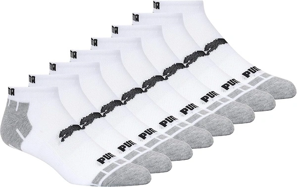 PUMA mens 8 Pack Low Cut Running Socks, White/Grey, 10 13 US