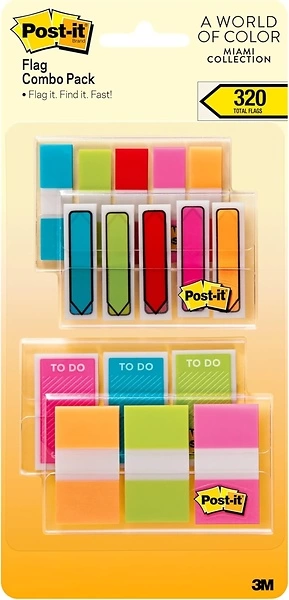 Post-it Flags Miami Collection, 320 Assorted Color Flags, Various Sizes
