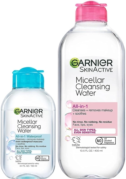 Garnier Micellar Cleansing Water, For All Skin Types, 13.5 fl oz + Micellar Cleansing Water, For Waterproof Makeup, 3.4 fl oz