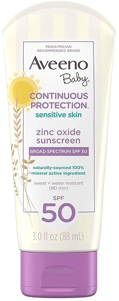 Aveeno Baby Zinc Oxide Mineral Sunscreen Lotion for Sensitive Skin, SPF 50, 3 oz
