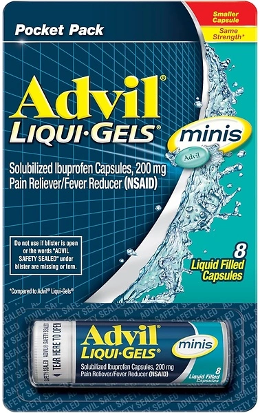 Advil Liqui-Gels Minis Pain Reliever and Fever Reducer, 200mg, 8 Capsules