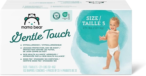 Mama Bear Gentle Touch Diapers, Hypoallergenic, Size 5, 132 Count (4 packs of 33)