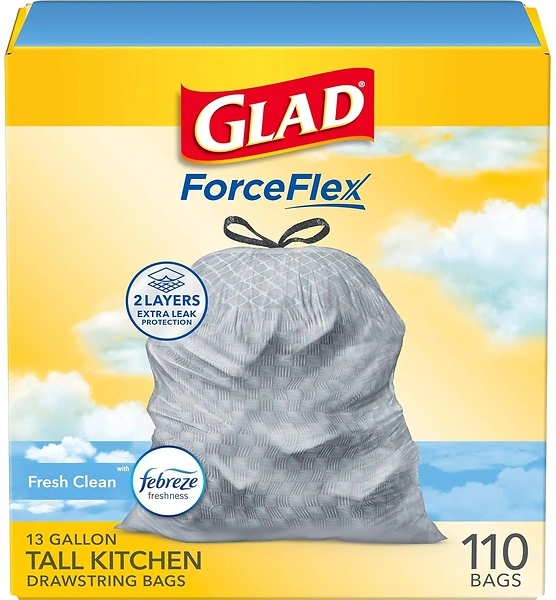 Glad Tall Kitchen Drawstring Trash Bags, Odorshield, 13 Gallon, 110 Count
