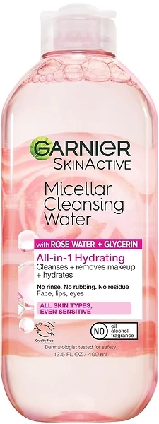 Garnier Micellar Water with Rose Water & Glycerin, Hydrating Cleanser, 13.5 Fl Oz