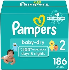 Pampers Baby Dry Diapers - Size 2, 186 Count, Absorbent Disposable Diapers