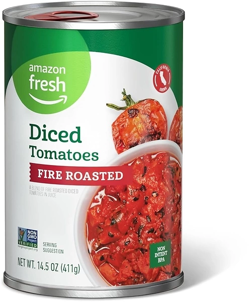 Amazon Fresh Fire Roasted Diced Canned Tomatoes, 14.5 Oz