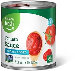 Amazon Fresh Tomato Sauce, No Salt Added, 8 Oz