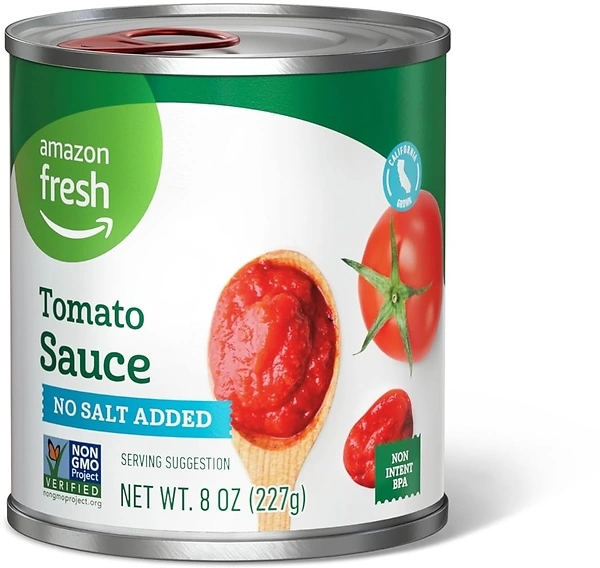 Amazon Fresh Tomato Sauce, No Salt Added, 8 Oz