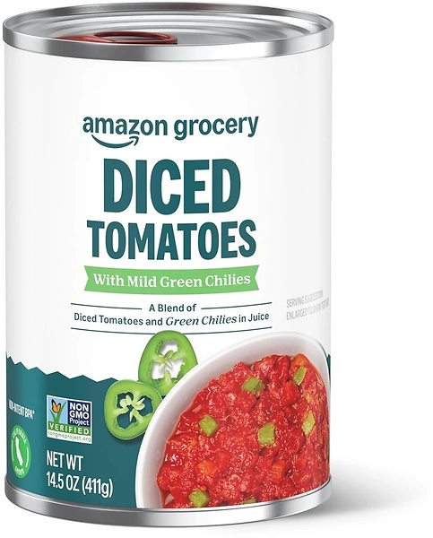 Amazon Grocery Diced Tomatoes with Mild Green Chilies, 14.5 Oz